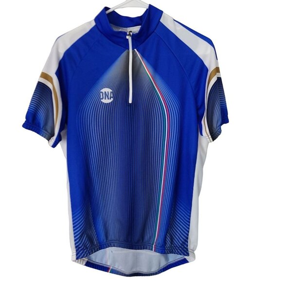 DNA Mens XXL Blue Striped Short Sleeves 1/4 Zip Cycling Bike Jersey Pockets - Picture 1 of 8